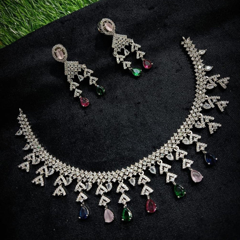 Manisha Jewellery Silver Plated AD Necklace Set