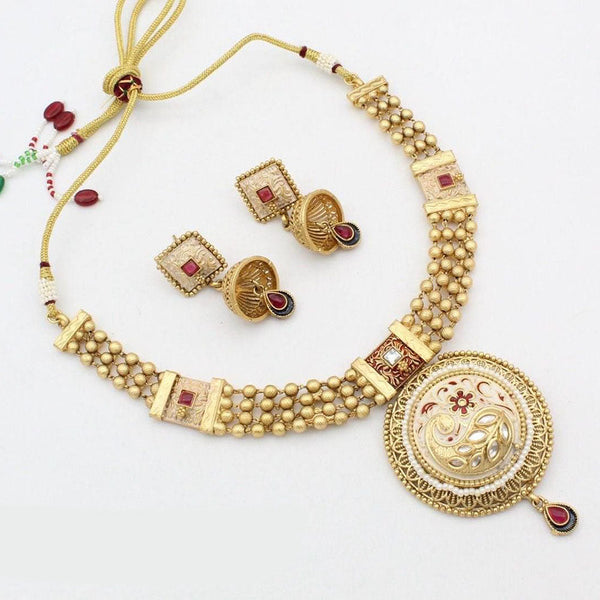 Manisha Jewellery Gold Plated Kundan And Meenakari Necklace Set
