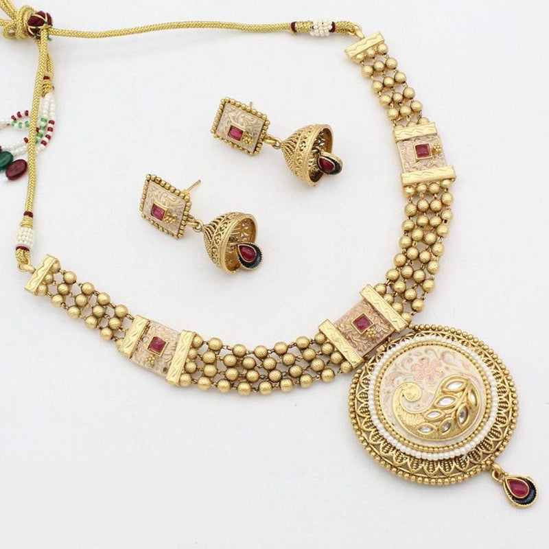 Manisha Jewellery Gold Plated Kundan And Meenakari Necklace Set