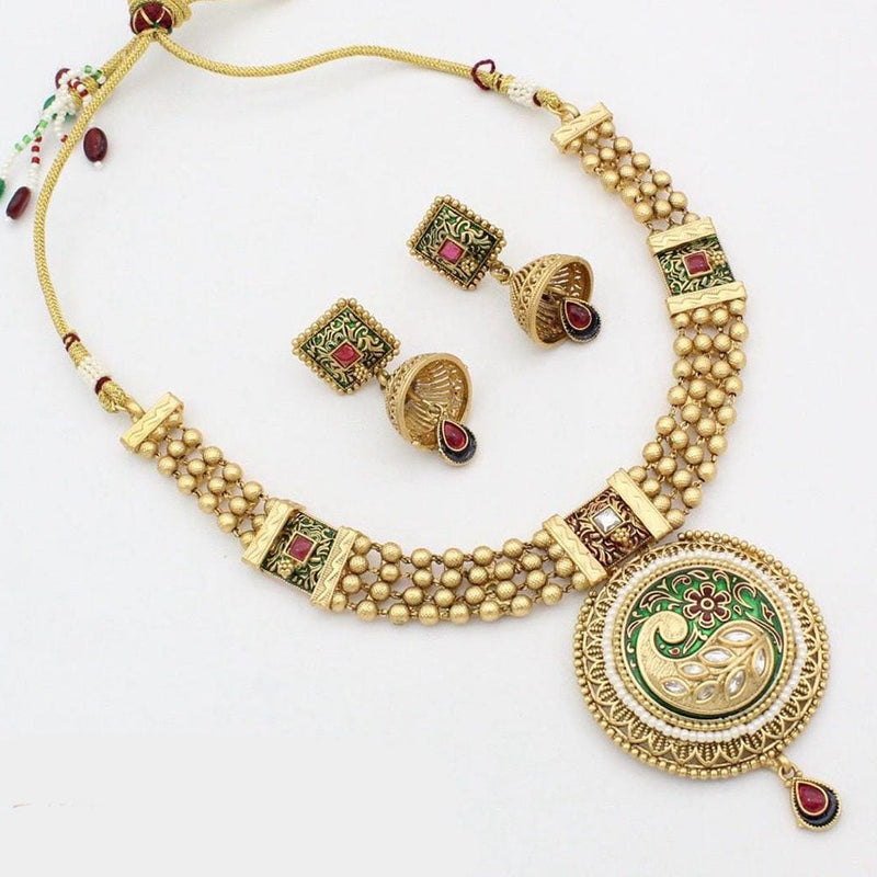 Manisha Jewellery Gold Plated Kundan And Meenakari Necklace Set