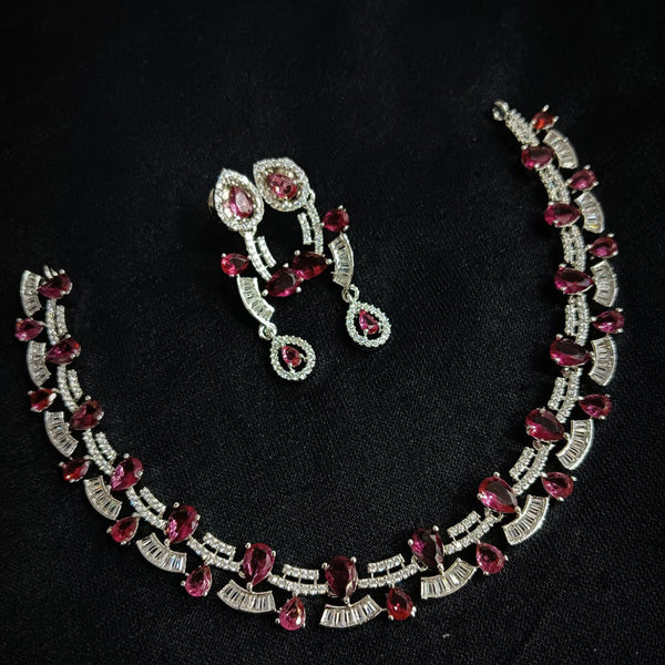 Manisha Jewellery Silver Plated AD Necklace Set