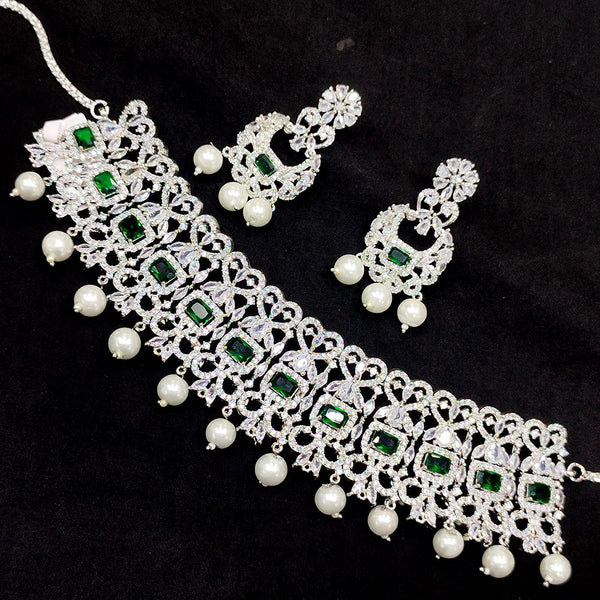 Manisha Jewellery Silver Plated AD Choker Necklace Set