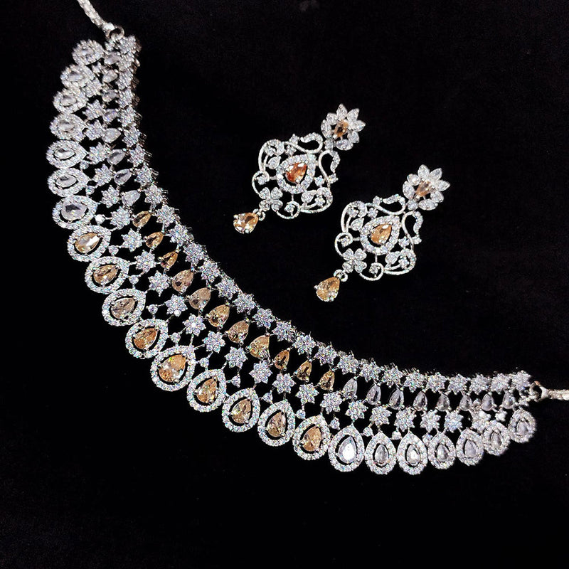 Manisha Jewellery Silver Plated AD Choker Necklace Set