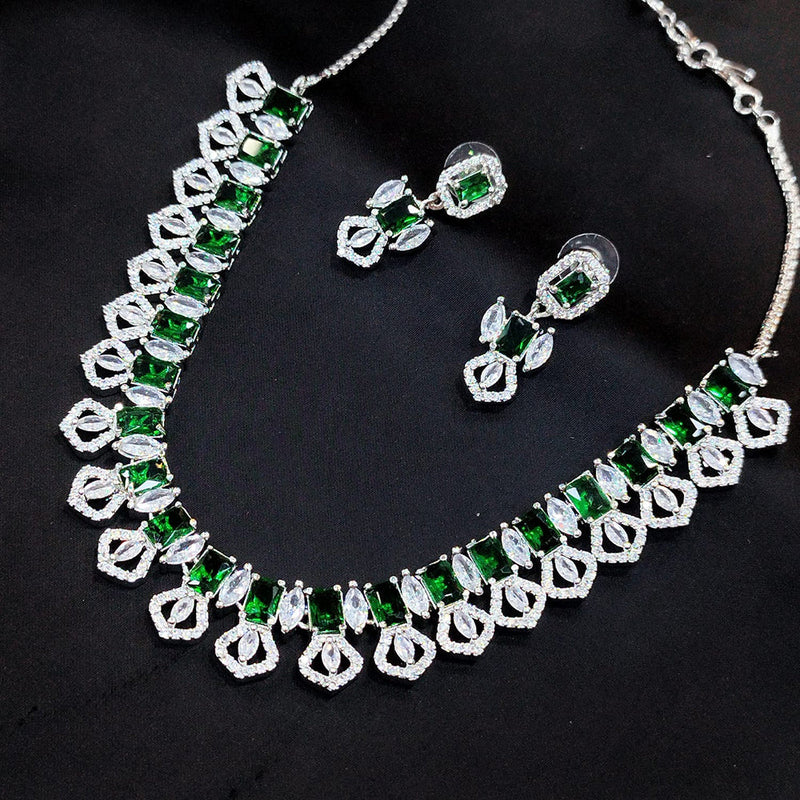 Manisha Jewellery Silver Plated AD Necklace Set