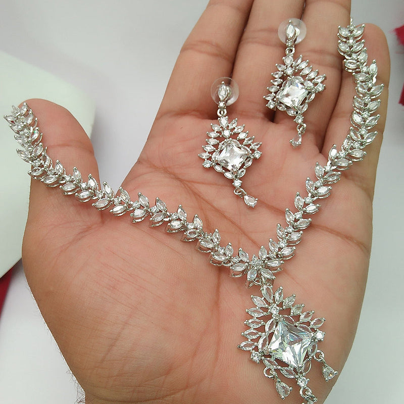 Manisha Jewellery Silver Plated AD Necklace Set