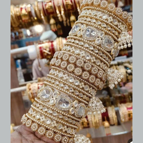 Manisha Jewellery Gold Plated Kundan And Pearl Bangles Set