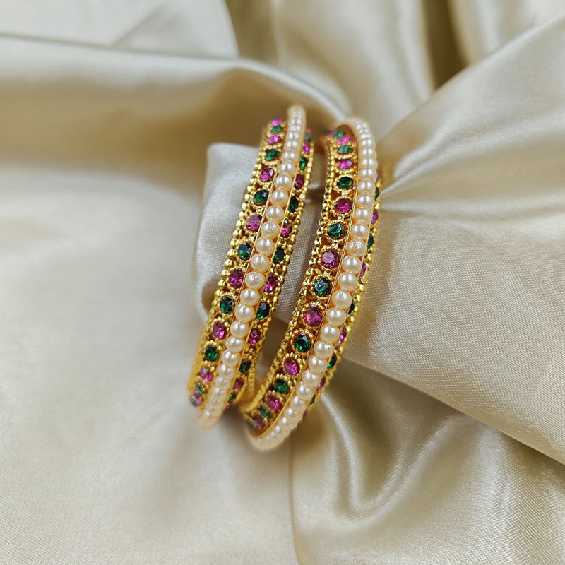 Manisha Jewellery Gold Plated Austrian Stone Pearl Bangles Set