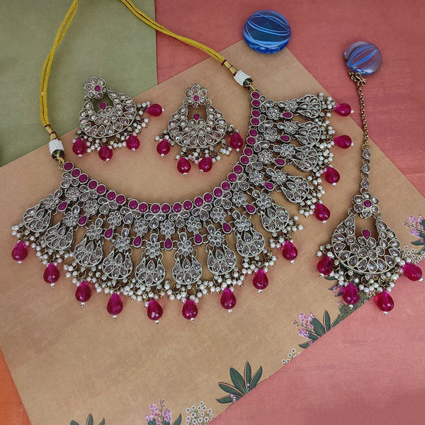 Manisha jewellery Silver Plated Crystal Stone And Pearl Necklace Set