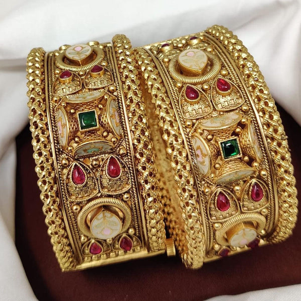 Manisha Jewellery Gold Plated  Pota Stone Openable Bangle Set