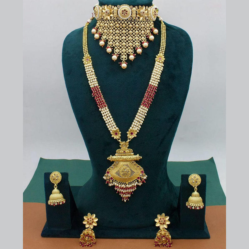 Manisha Jewellery Gold Plated Pota Stone Necklace Combo