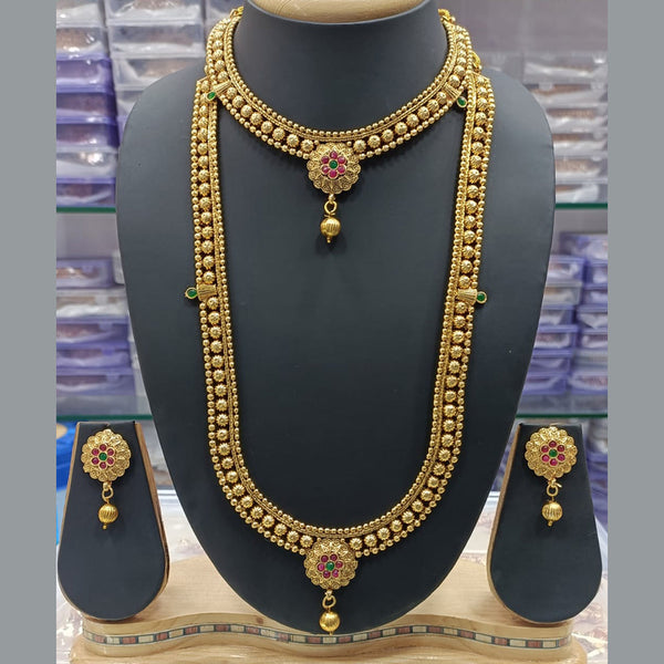 Manisha Jewellery Gold Plated Pota Stone Double Necklace Set