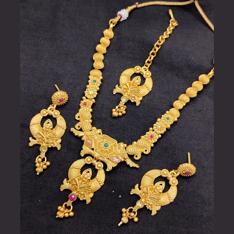 Manisha Jewellery Antique Gold Plated Pota Stone Necklace Set