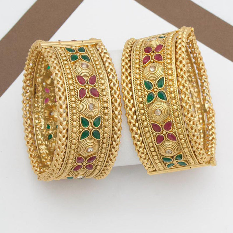 Manisha Jewellery Gold Plated Pota Stone Openable Bangle Set