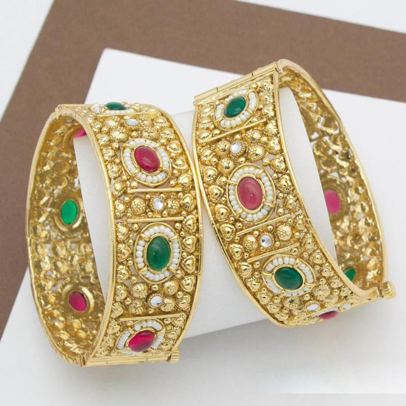 Manisha Jewellery Gold Plated Pota Stone Openable Bangle Set