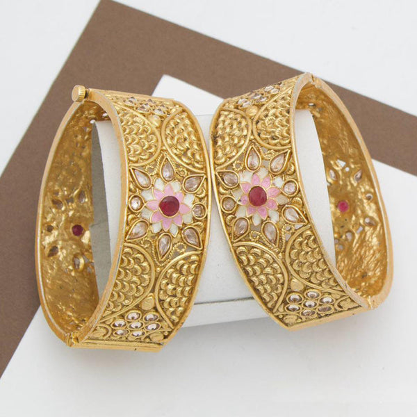 Manisha Jewellery Gold Plated Pota Stone Openable Bangle Set