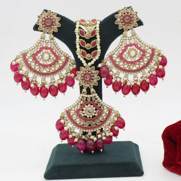 Manisha Jewellery Gold Plated Crystal Stone And Pearls Earrings With Maangtikka