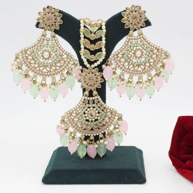 Manisha Jewellery Gold Plated Crystal Stone And Pearls Earrings With Maangtikka