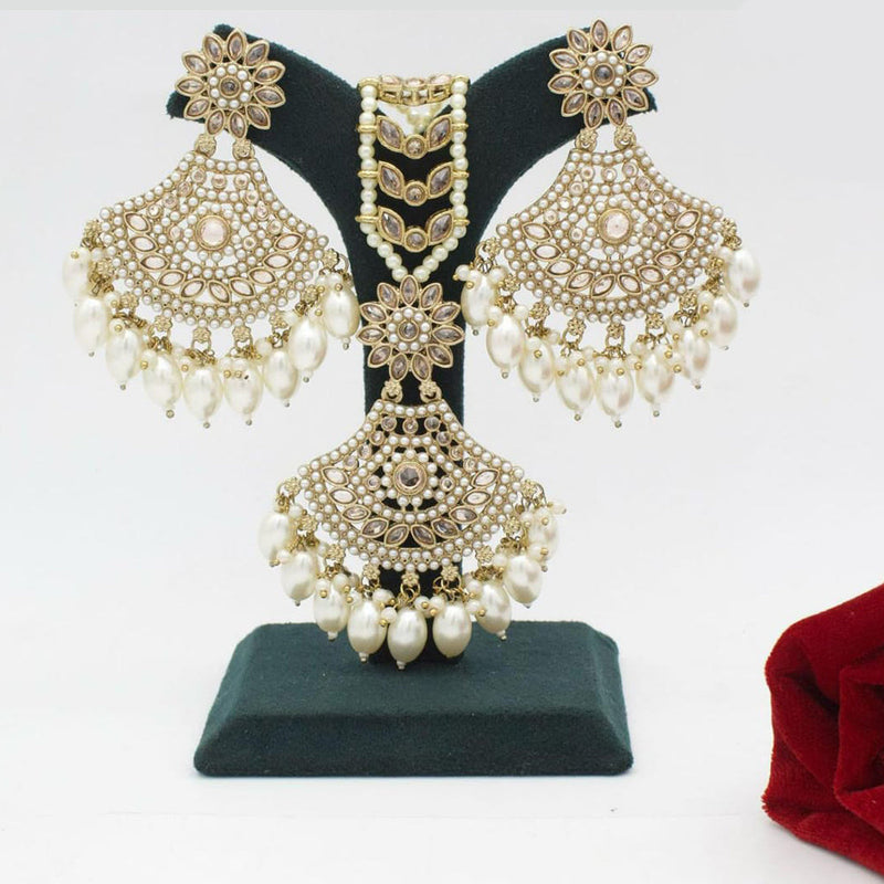 Manisha Jewellery Gold Plated Crystal Stone And Pearls Earrings With Maangtikka