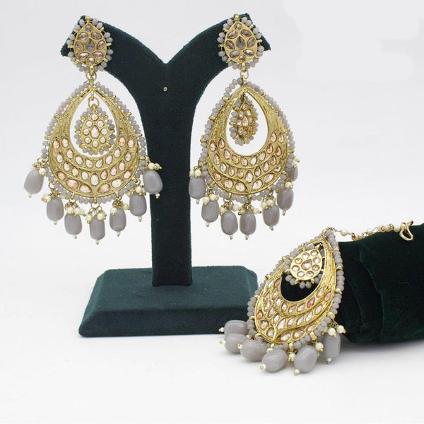 Manisha Jewellery Gold Plated Crystal Stone And Pearls Earrings With Maangtikka