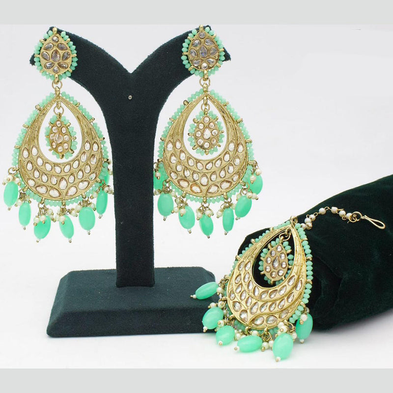 Manisha Jewellery Gold Plated Crystal Stone And Pearls Earrings With Maangtikka