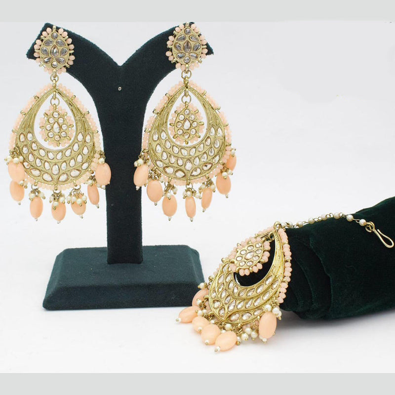 Manisha Jewellery Gold Plated Crystal Stone And Pearls Earrings With Maangtikka