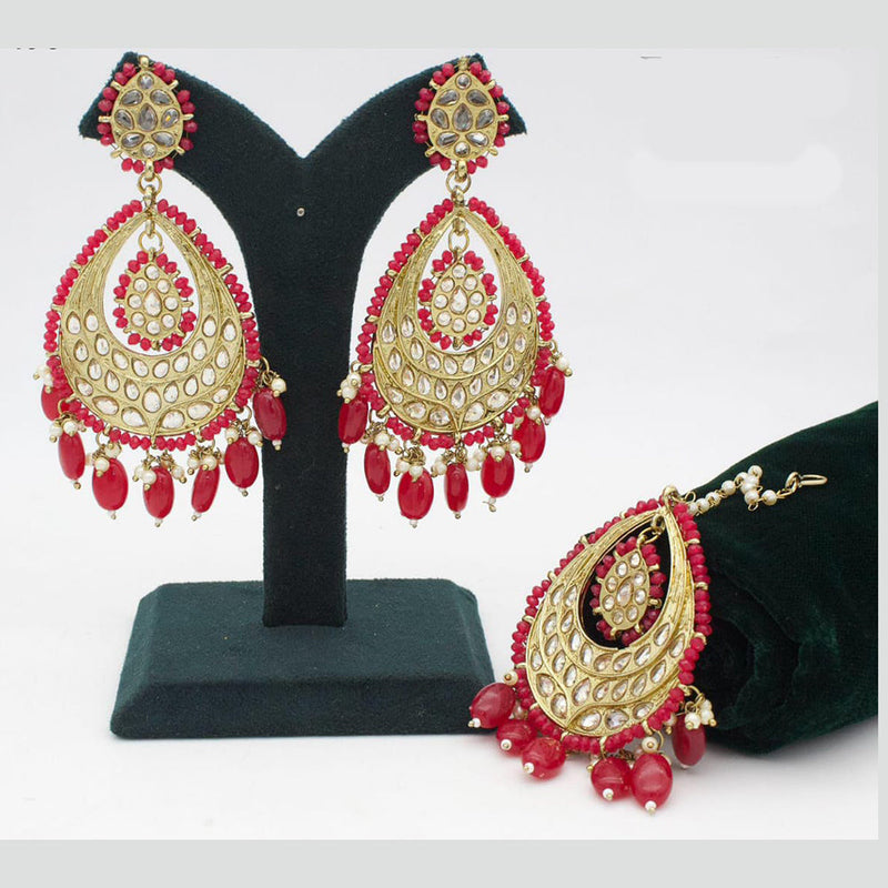 Manisha Jewellery Gold Plated Crystal Stone And Pearls Earrings With Maangtikka