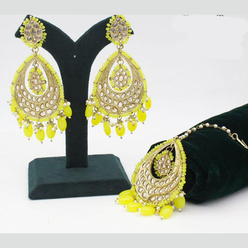 Manisha Jewellery Gold Plated Crystal Stone And Pearls Earrings With Maangtikka