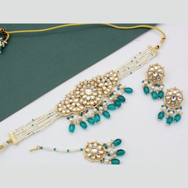 Manisha Jewellery Gold Plated Kundan Stone And Pearls Choker Necklace Set