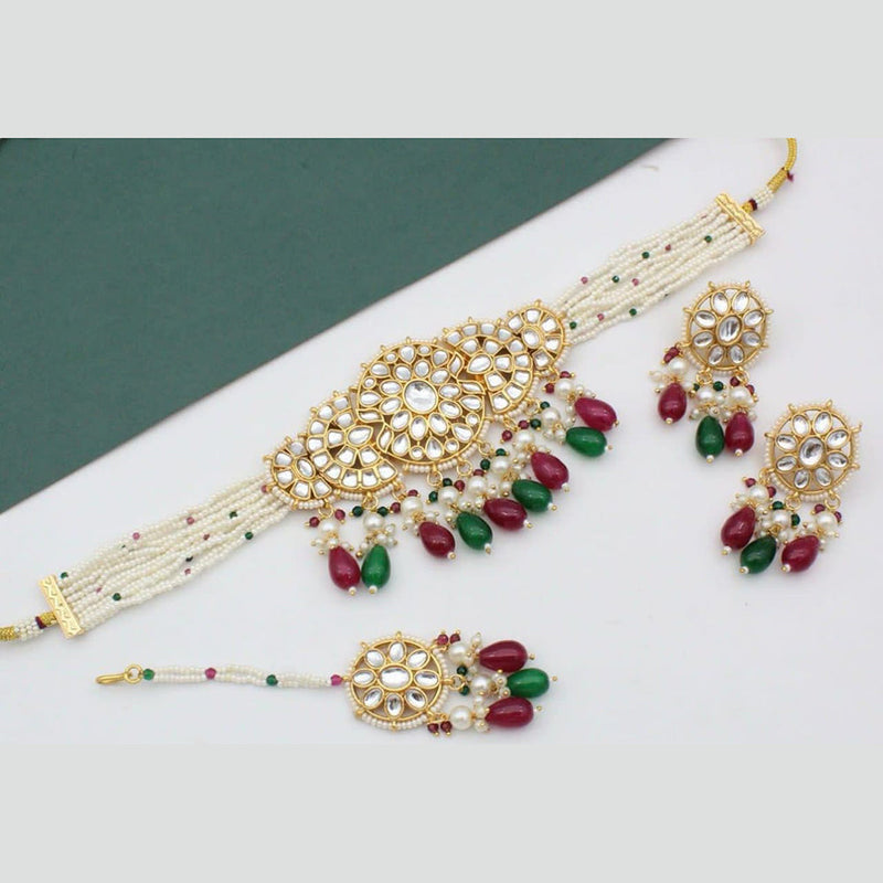 Manisha Jewellery Gold Plated Kundan Stone And Pearls Choker Necklace Set