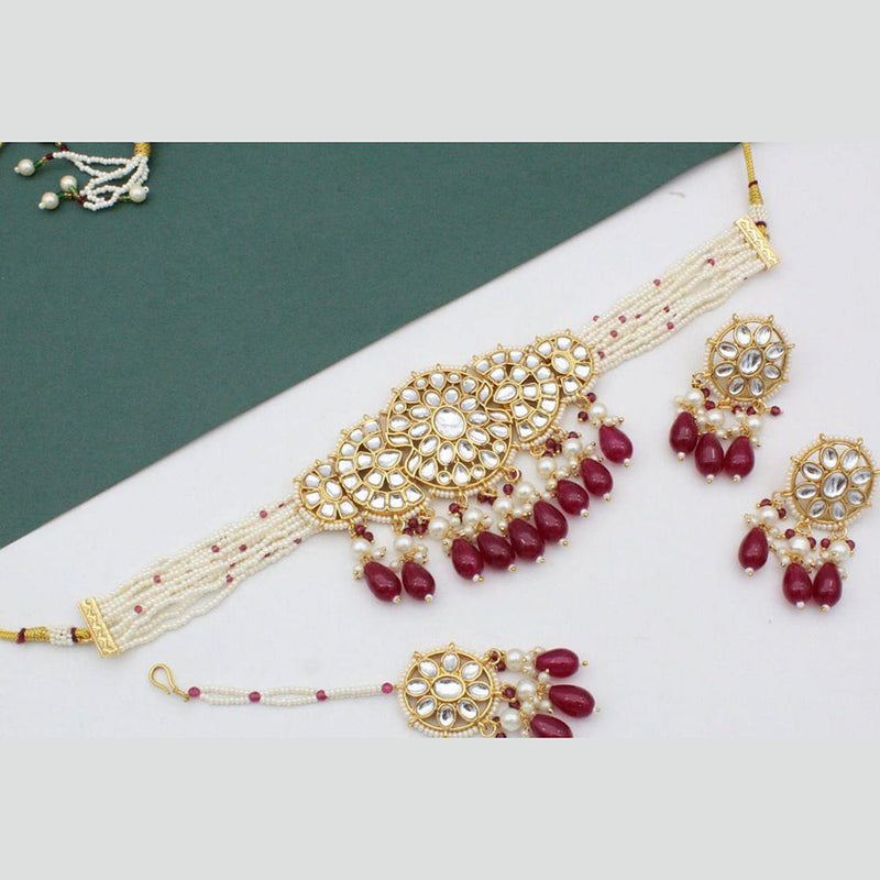 Manisha Jewellery Gold Plated Kundan Stone And Pearls Choker Necklace Set