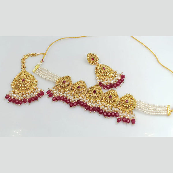 Manisha Jewellery Gold Plated Pota Stone Choker Necklace Set