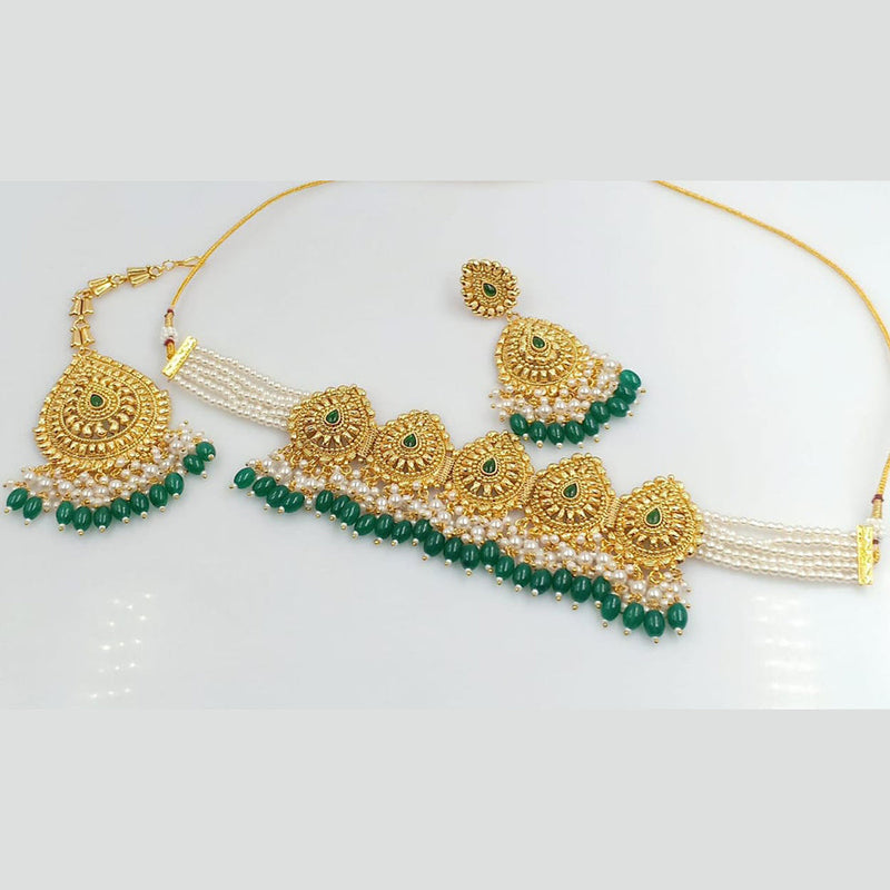 Manisha Jewellery Gold Plated Pota Stone Choker Necklace Set