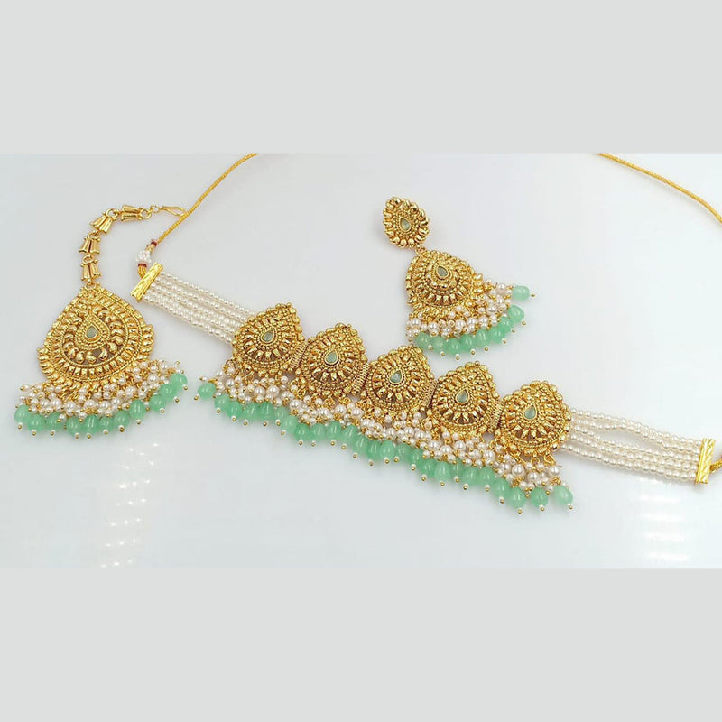 Manisha Jewellery Gold Plated Pota Stone Choker Necklace Set