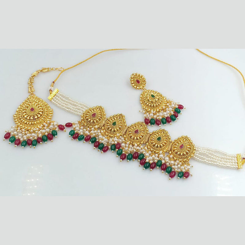 Manisha Jewellery Gold Plated Pota Stone Choker Necklace Set