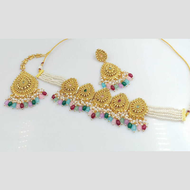 Manisha Jewellery Gold Plated Pota Stone Choker Necklace Set