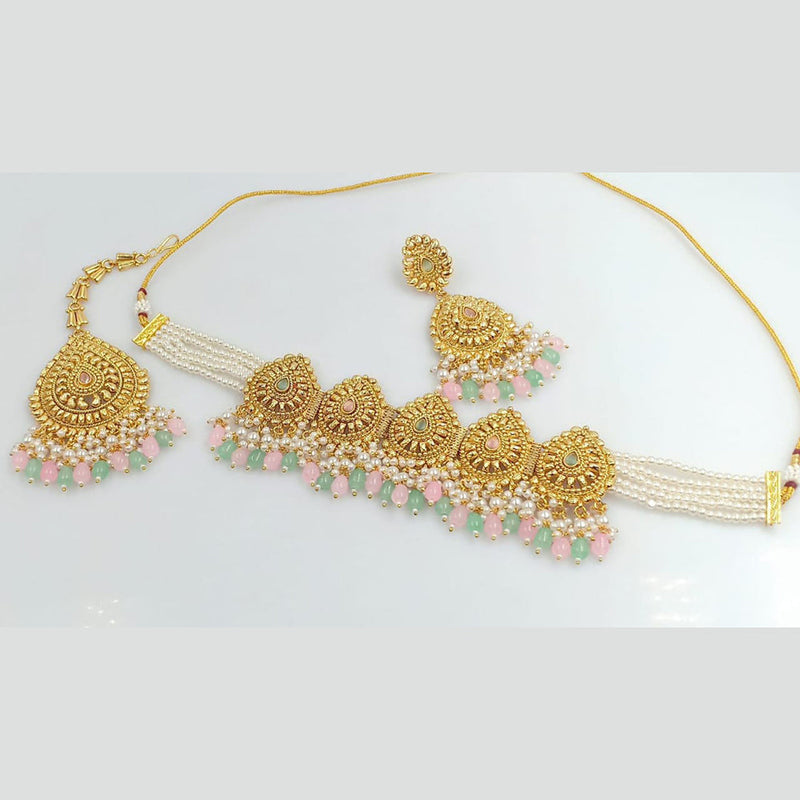 Manisha Jewellery Gold Plated Pota Stone Choker Necklace Set