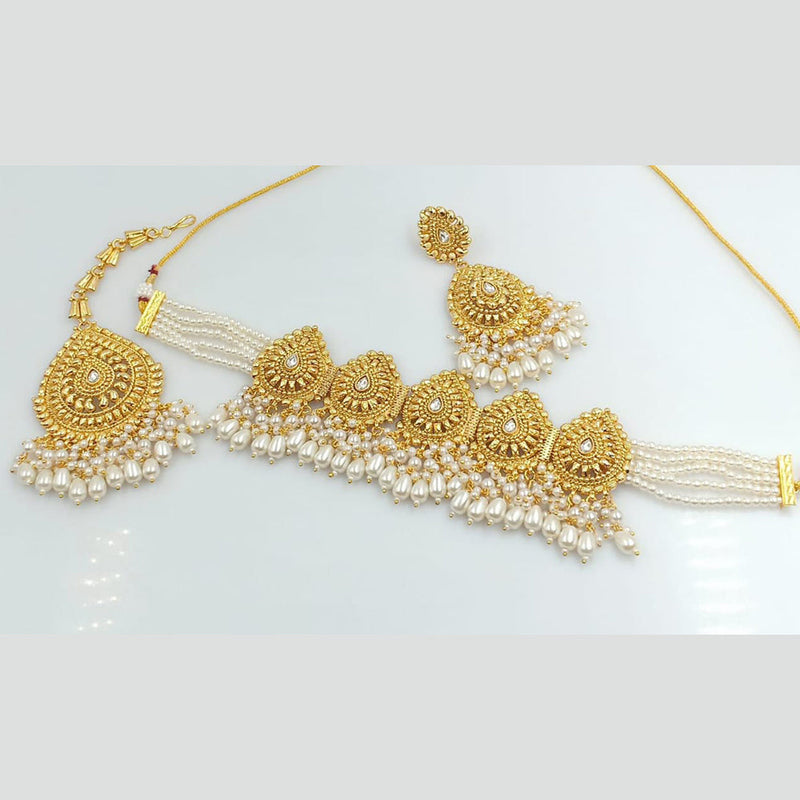 Manisha Jewellery Gold Plated Pota Stone Choker Necklace Set