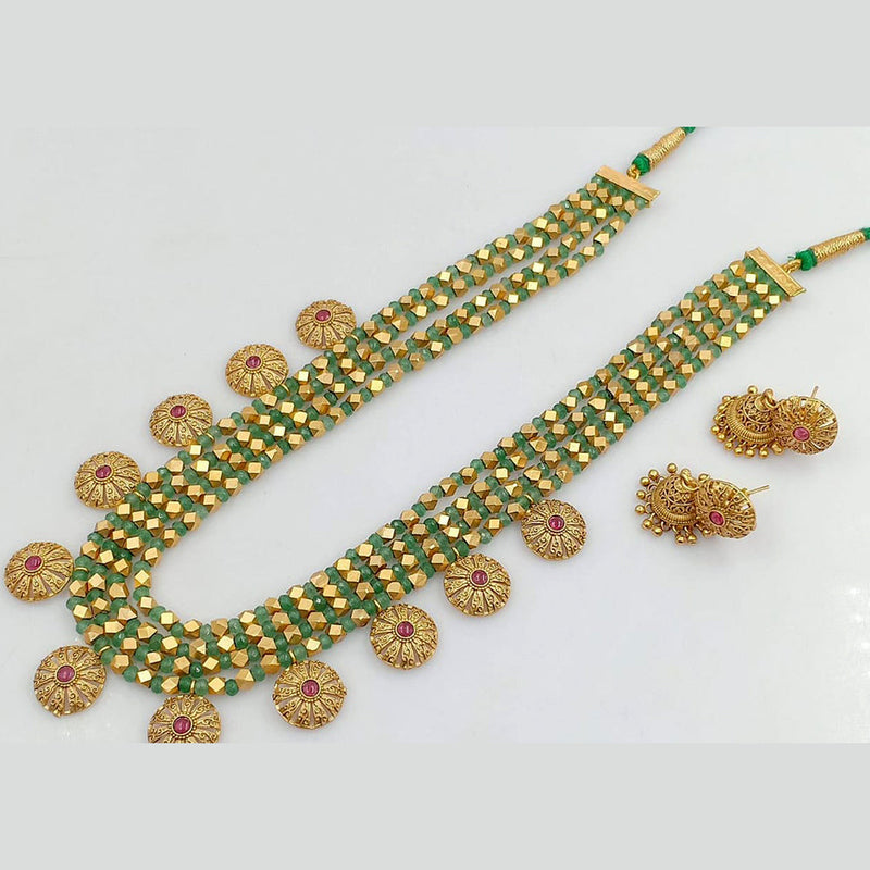 Manisha Jewellery Gold Plated Pota Stone And Pearls Long Necklace Set