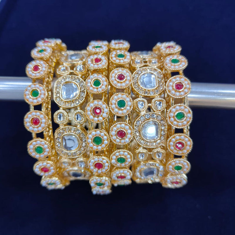 Manisha Jewellery Gold Plated Austrian Stone And Pearl Bangles Set