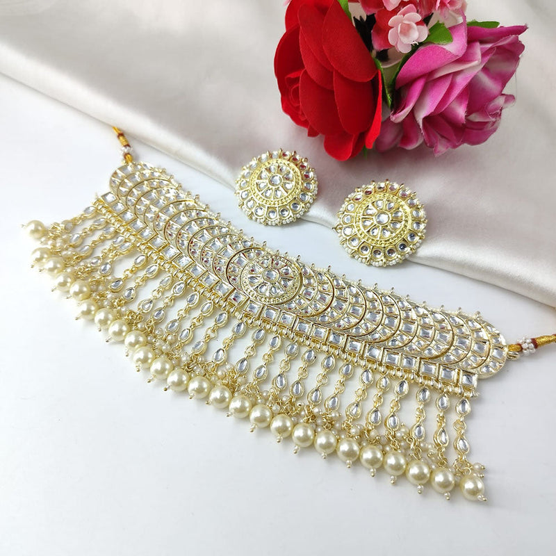 Manisha Jewellery Gold Plated Kundan Stone And Pearls Choker Necklace Set