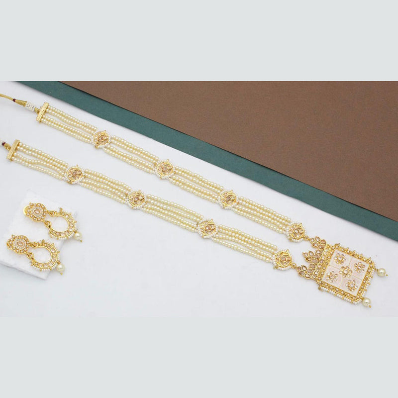 Manisha Jewellery Gold Plated Austrian Stone And Pearl Long Necklace Set