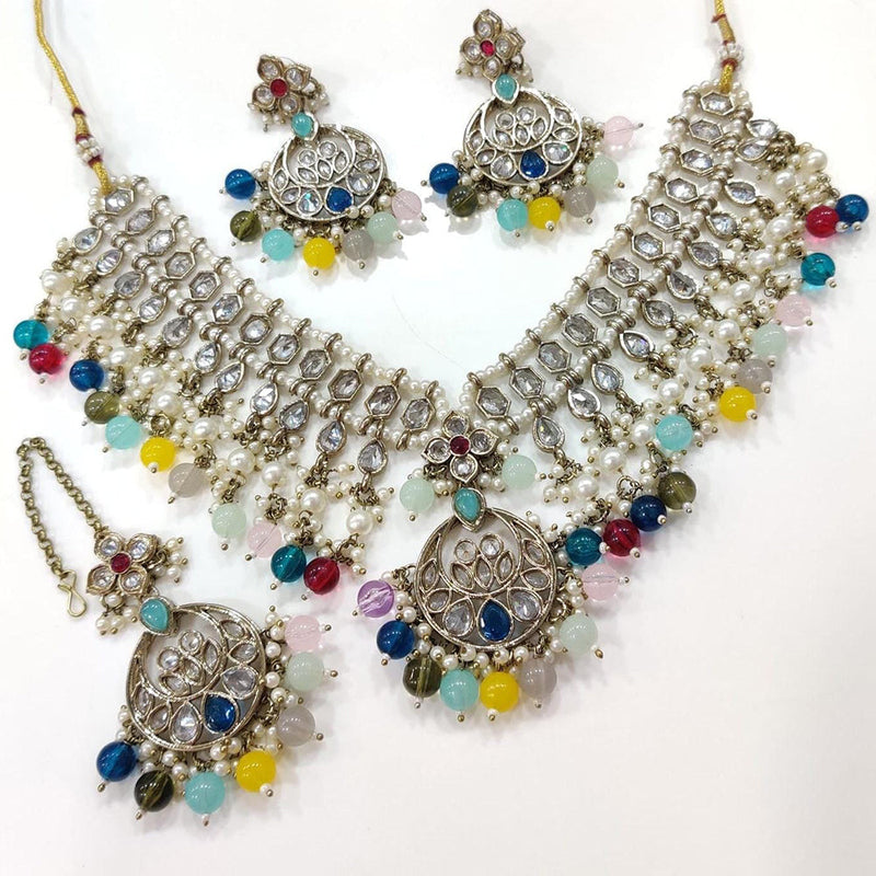 Manisha Jewellery Gold Plated AD And Pearls Necklace Set