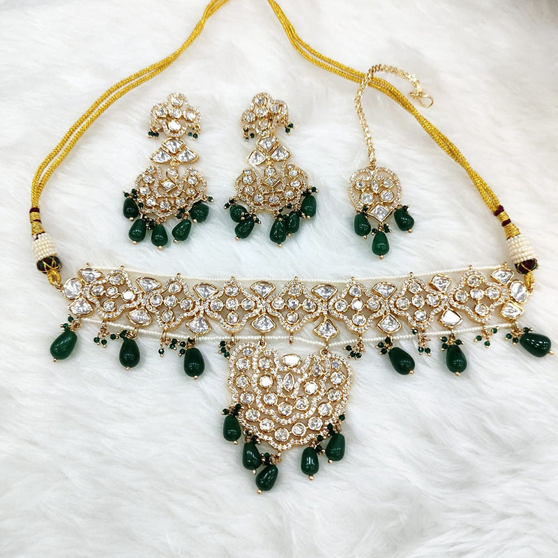 Manisha Jewellery Gold Plated AD And Pearls Choker Necklace Set