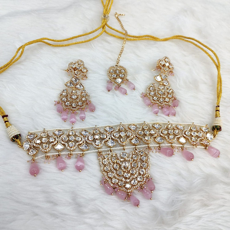 Manisha Jewellery Gold Plated AD And Pearls Choker Necklace Set