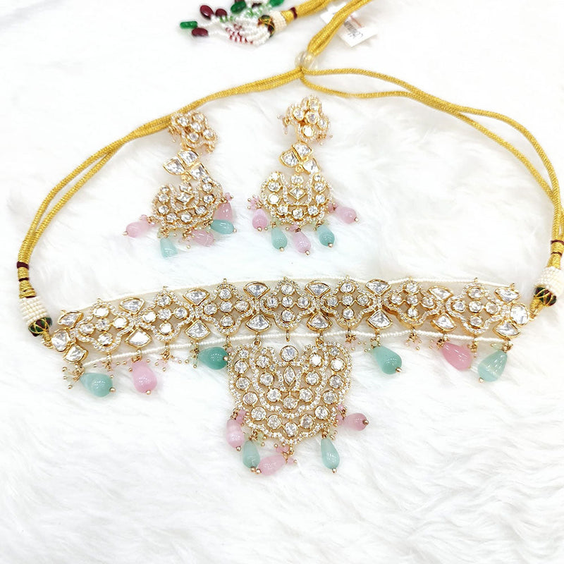 Manisha Jewellery Gold Plated AD And Pearls Choker Necklace Set