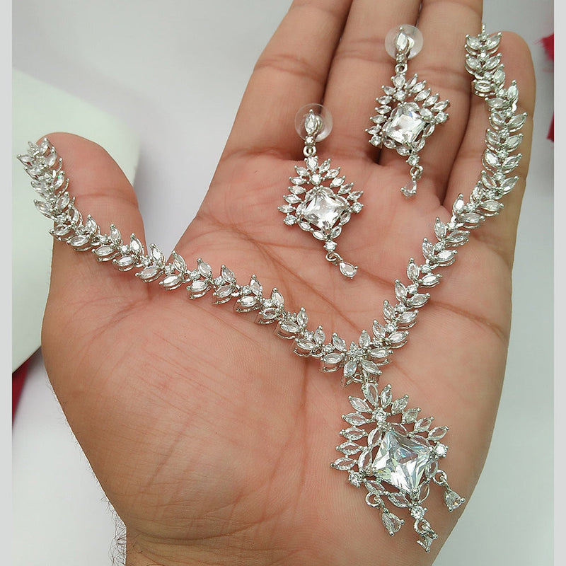 Manisha Jewellery Silver Plated AD Necklace Set