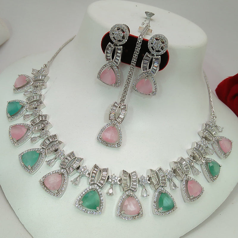 Manisha Jewellery Silver Plated AD Necklace Set