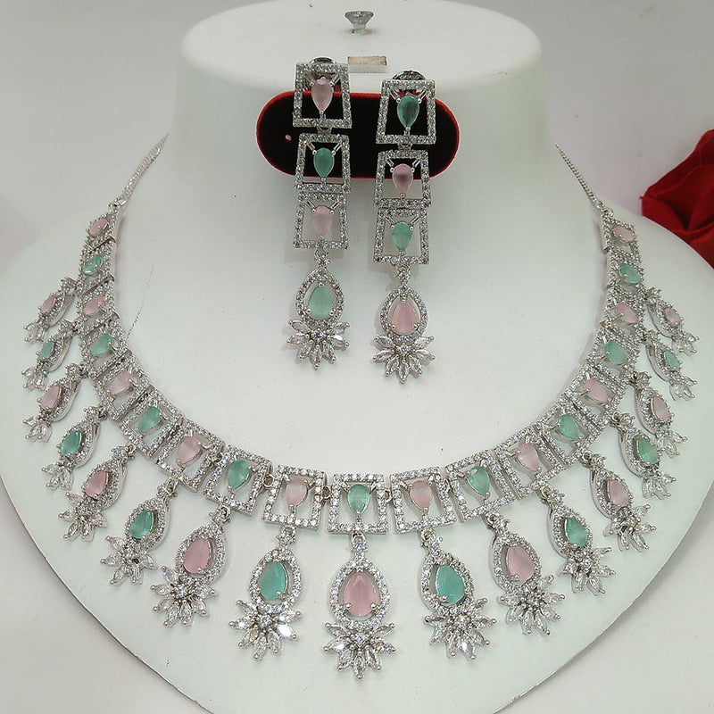 Manisha Jewellery Silver Plated AD Necklace Set