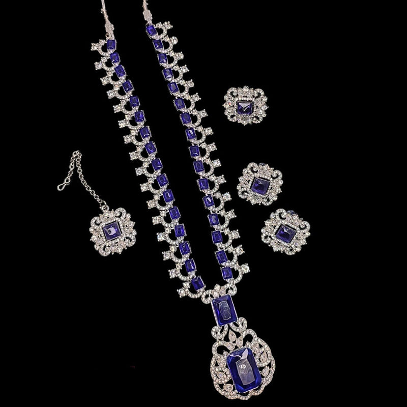 Manisha Jewellery Silver Plated AD Necklace Set ( With Ring )