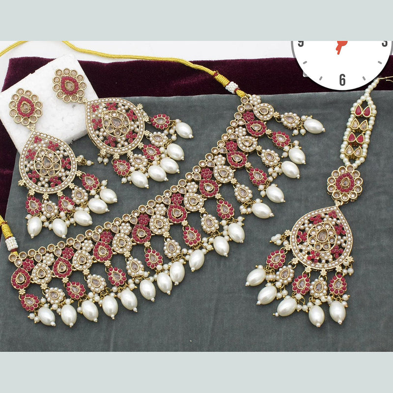 Manisha Jewellery Gold Plated Crystal Stone And Pearls Choker Necklace Set